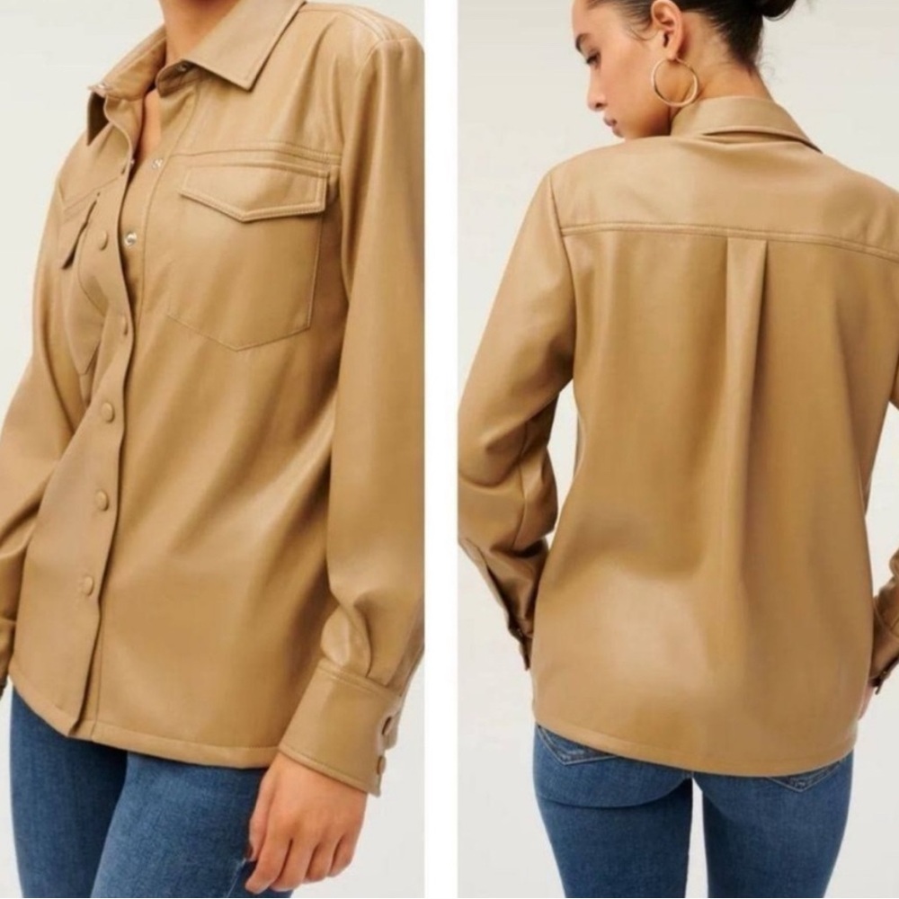 Good American Jacket Size 7 Shacket Better Than Leather Faux Utility Snap Shirt - Picture 3 of 8